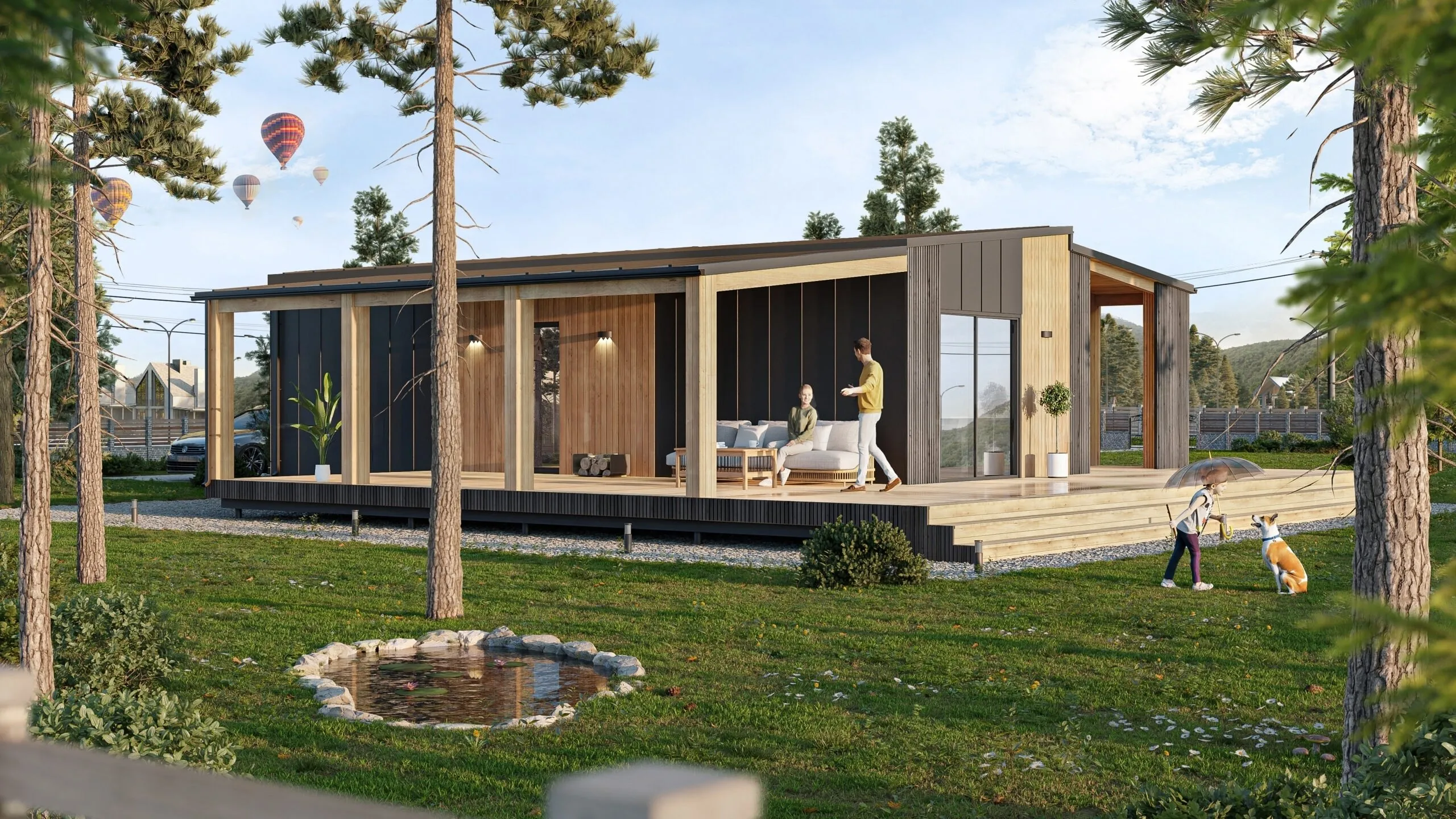 Modulhaus Edmonton – Außenansicht mit Terrasse